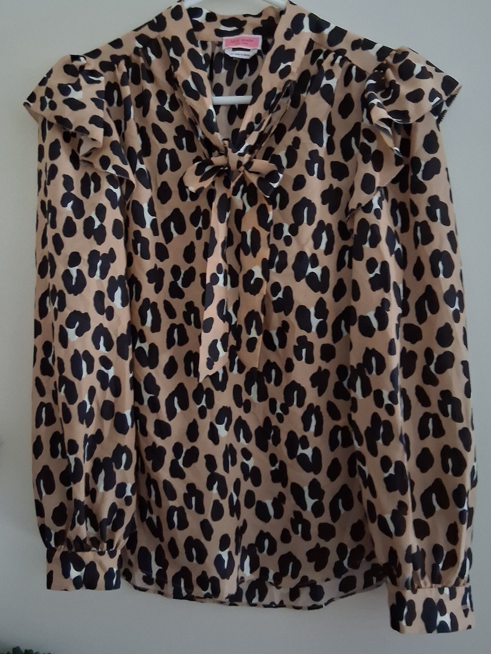 kate spade Leopard Print Tie-Neck Blouse in Tan and Black